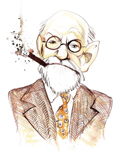 Sigmund Freud, neurologo e psicoterapeuta austriaco di nascita ceca (1856-1939); caricatura da Neale Osborne
